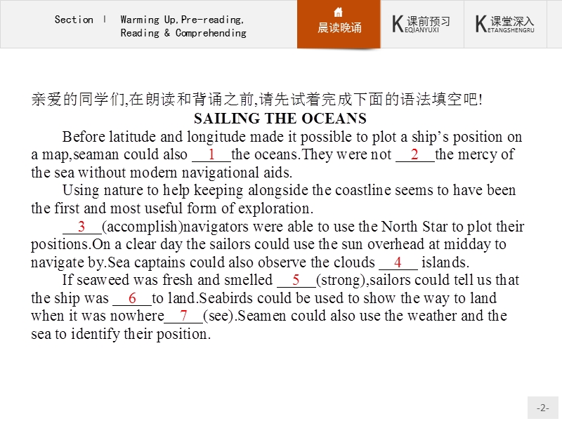 【测控指导】高二英语人教版选修9课件：2.1 warming uppre-readingreading & comprehending.ppt_第2页