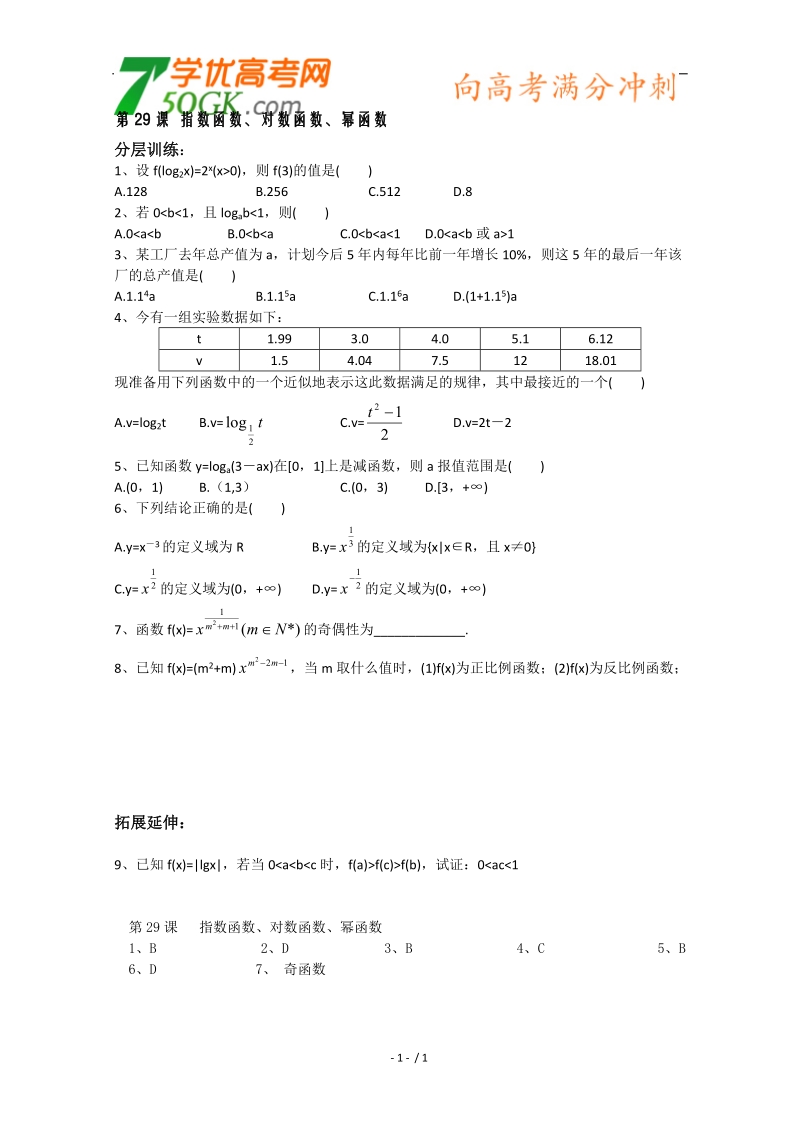 高一数学苏教必修1配套练习：第2章 指数函数、对数函数、幂函数.doc_第1页