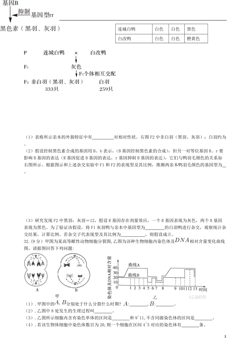 四川省遂宁市射洪县2018年高三生物上学期应届生入学考试试题.doc_第3页