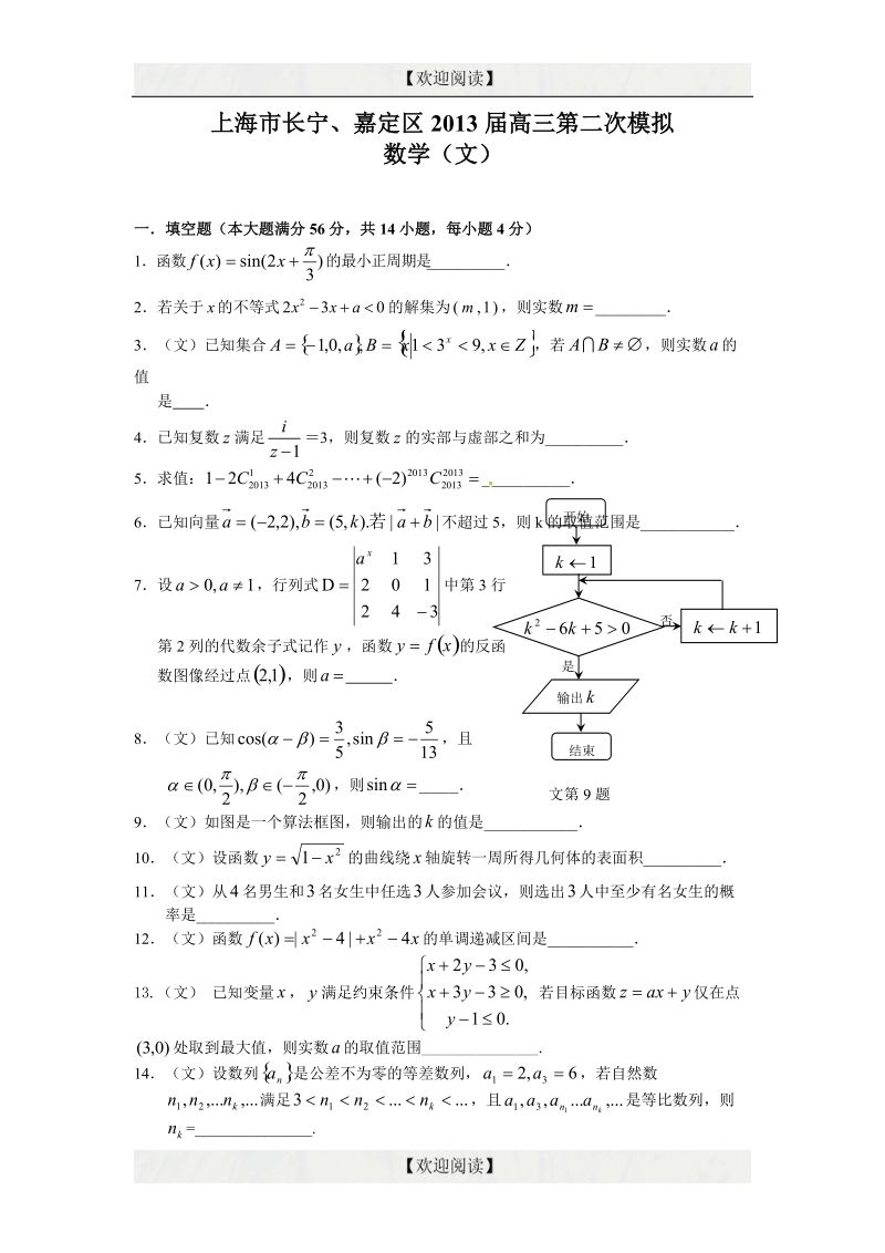 上海市长宁、嘉定区2013年春高考二模数学（文）试题.doc_第1页