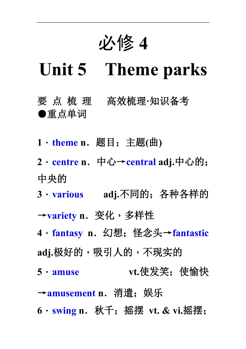 2011年高考英语（人教版）要点梳理+重点突破：必修4 unit 5　theme parks .doc_第1页