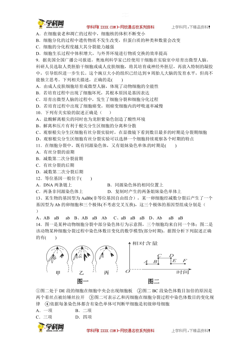 四川省彭州市五校联考2015-2016届高一下学期期中考试生物试题.doc_第2页