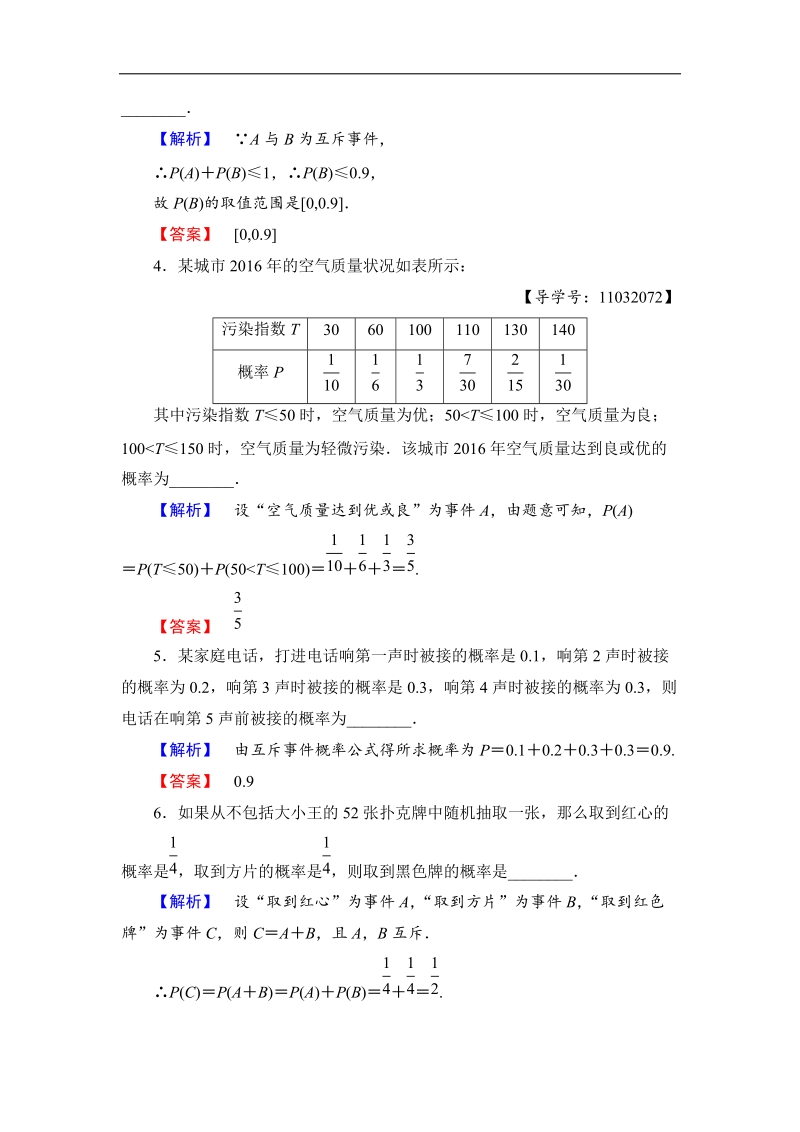 【课堂新坐标】2018版高中数学（苏教版必修三）学业分层测评：第3章 概率20 word版含解析.doc_第2页