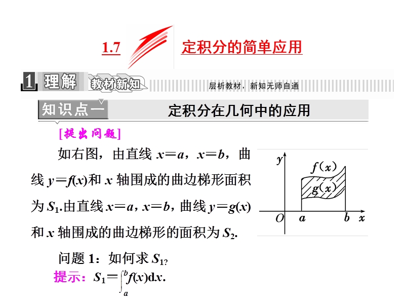 高中数学人教a版选修2-2课件：1.7 定积分的简单应用.ppt_第1页