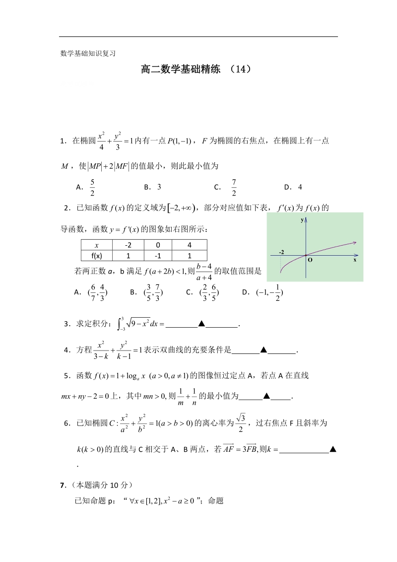 高二上学期数学基础精练（14）.doc_第1页