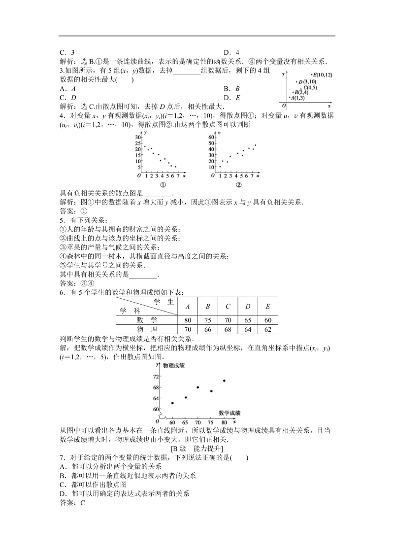 优化方案人教b版数学必修3知能演练：2.3.1 变量间的相关关系.doc_第2页