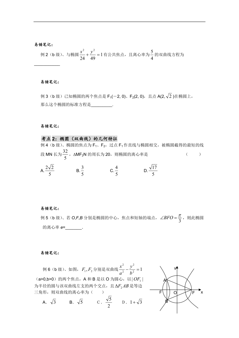 高二数学会考专题辅导练习：专题三十二_平面解析几何(六)——椭圆、双曲线.doc_第2页