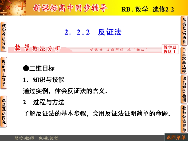 【非常学案】高二数学人教b版选修2-2课件：2.2.2反证法.ppt_第1页