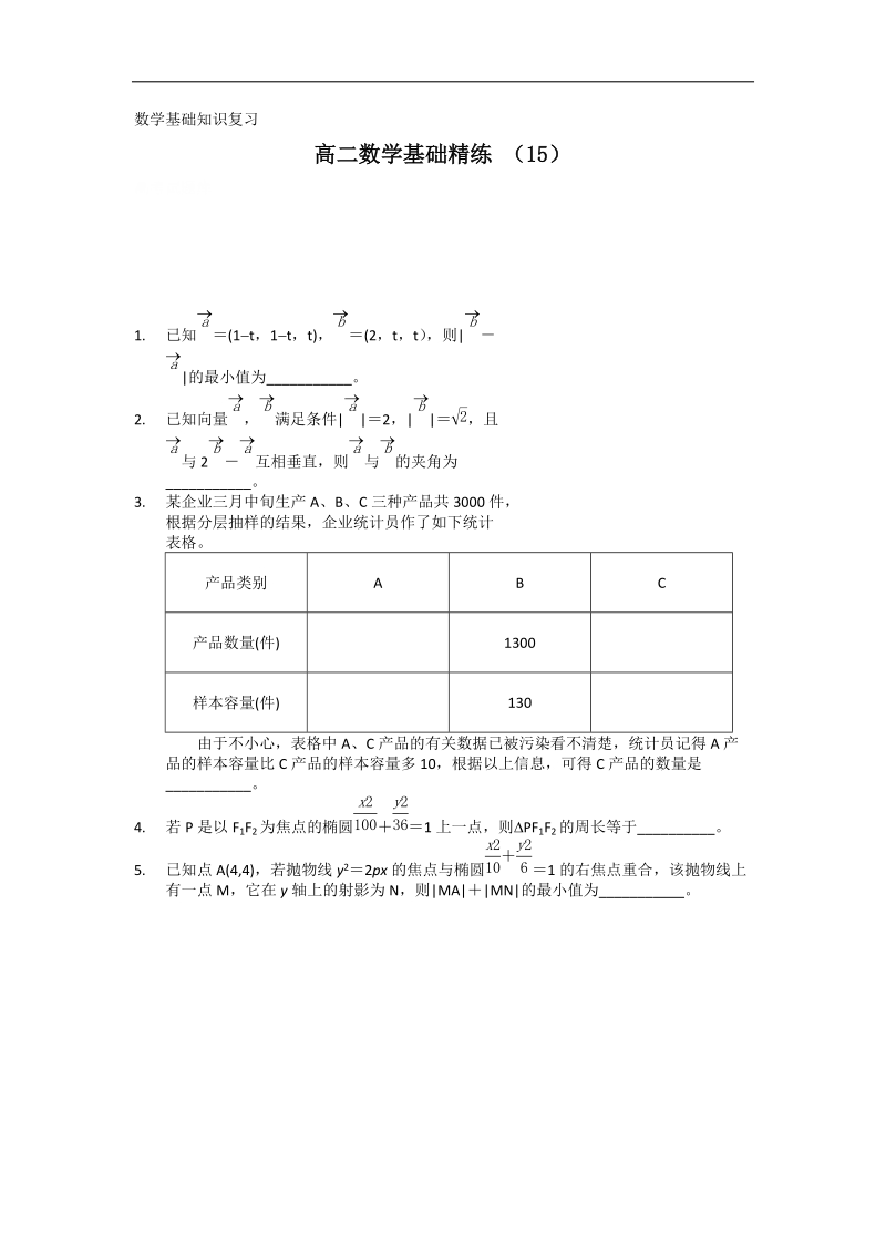 高二上学期数学基础精练（15）.doc_第1页