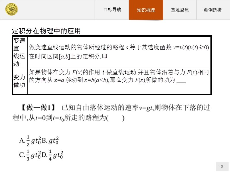 测控指导高中数学人教a版选修2-2课件：1.7.2 定积分在物理中的应用.ppt_第3页
