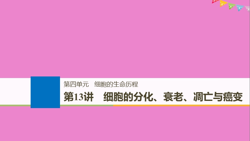 2019版生物高考大一轮复习 第四单元 细胞的生命历程 第13讲 细胞的分化、衰老、凋亡与癌变课件 北师大版.ppt_第1页