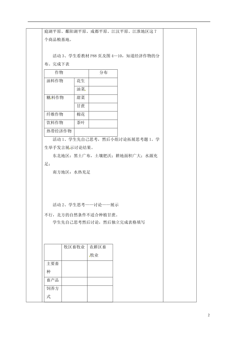 河北省邯郸市八年级地理上册 第四章 第一节 农业教案 （新版）湘教版.doc_第2页