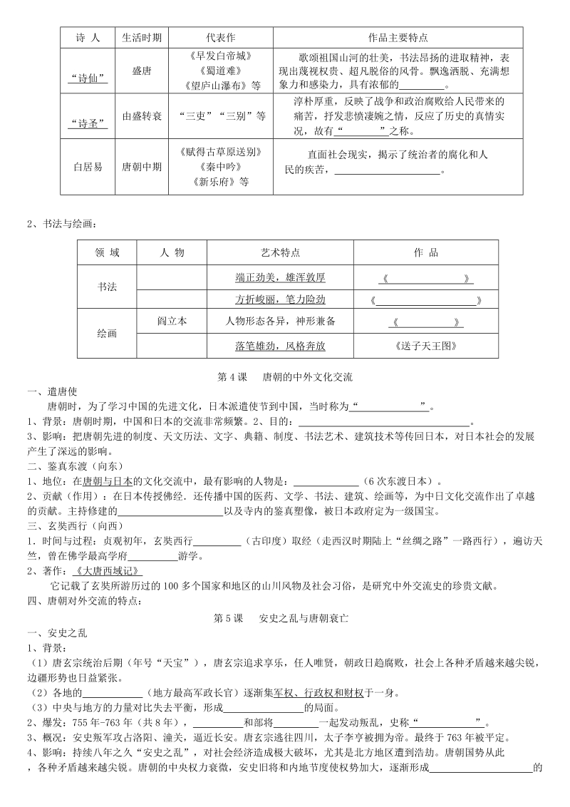 内蒙古鄂尔多斯市东胜区七年级历史下册 期末知识点填空复习1（无答案） 新人教版.doc_第3页