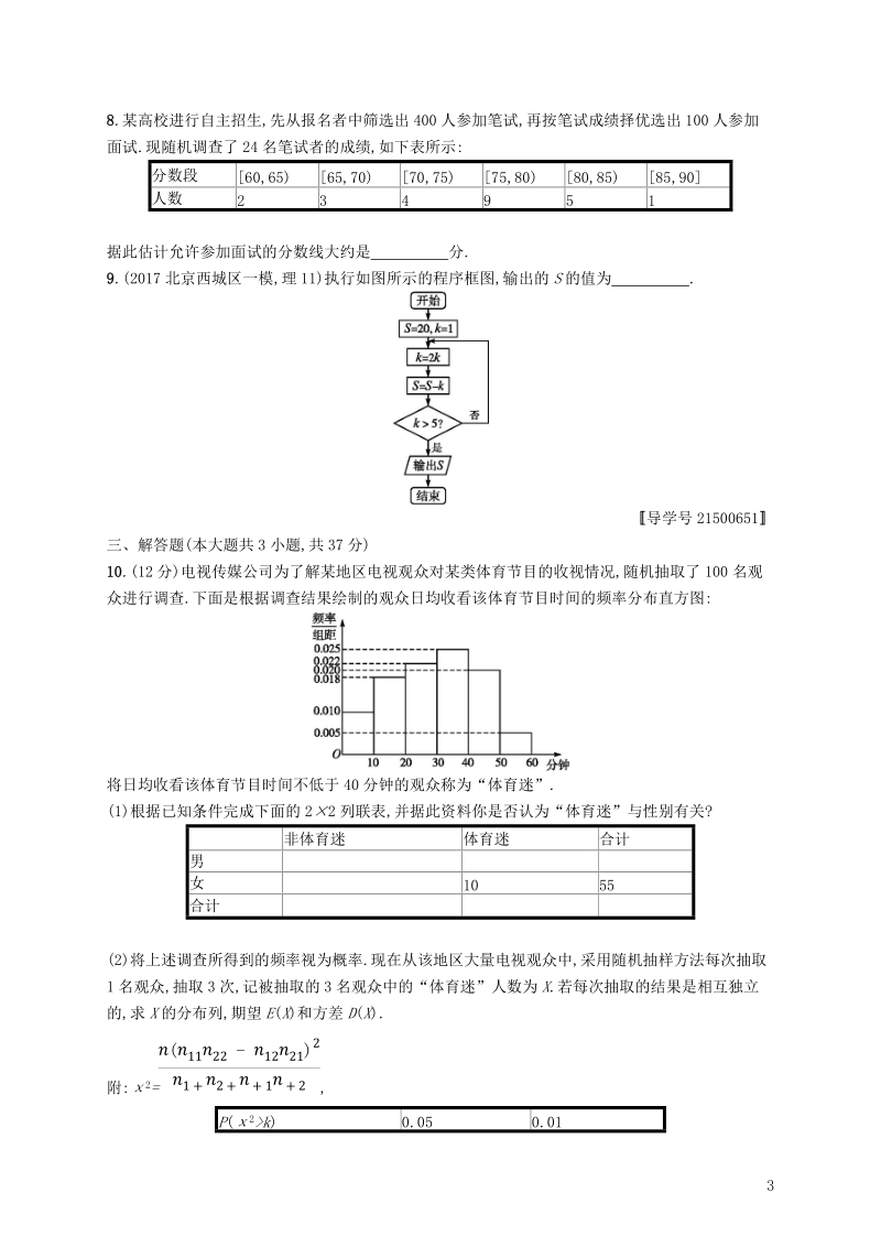 2019高考数学一轮复习 单元质检卷十 算法初步、统计与统计案例 理 新人教b版.doc_第3页