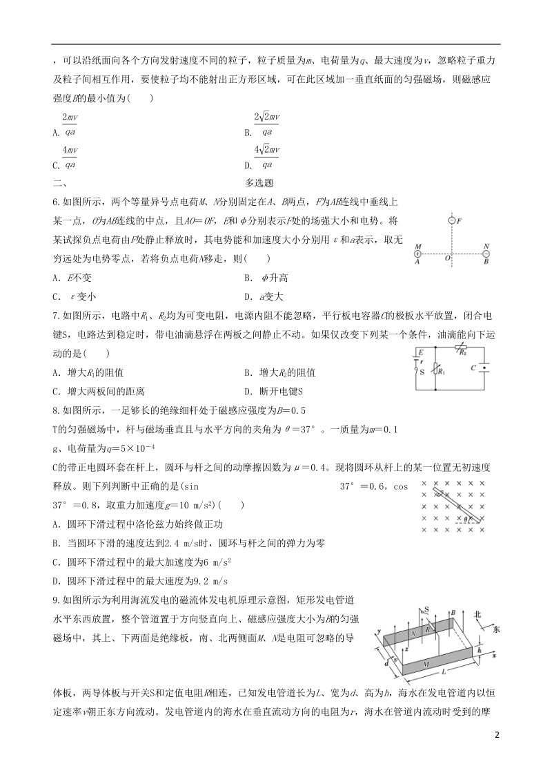 江苏省如皋市2018届高考物理二轮复习 专题四 电磁场类问题（电、磁、复合场）练习.doc_第2页