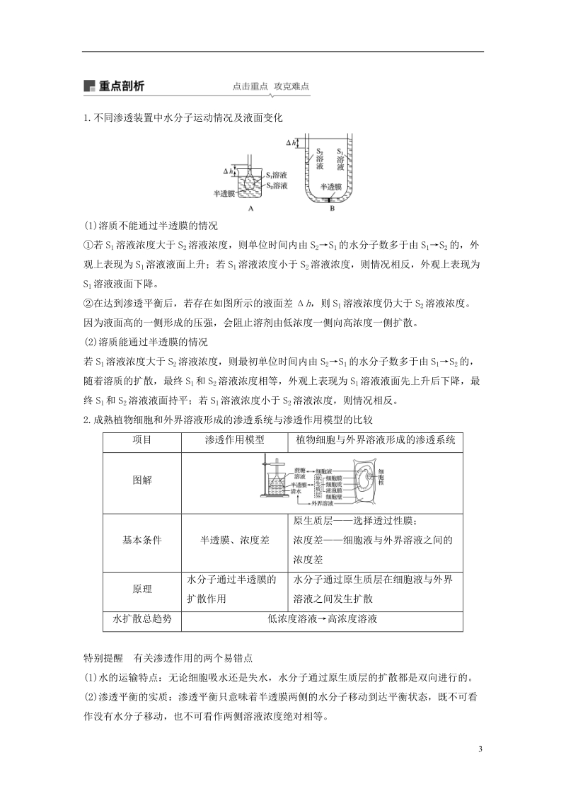 2019版生物高考大一轮复习 第二单元 细胞的结构与细胞内外的物质交换 第6讲 细胞内外的物质交换学案 北师大版.doc_第3页