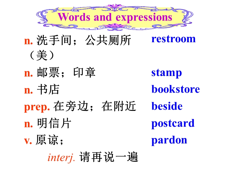 2014年最新原创pep九上unit3-could-you-please-tell-me-where-the-restrooms-are-words-and--expressions.ppt_第2页