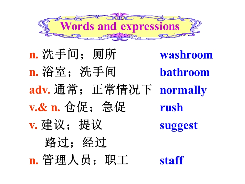 2014年最新原创pep九上unit3-could-you-please-tell-me-where-the-restrooms-are-words-and--expressions.ppt_第3页