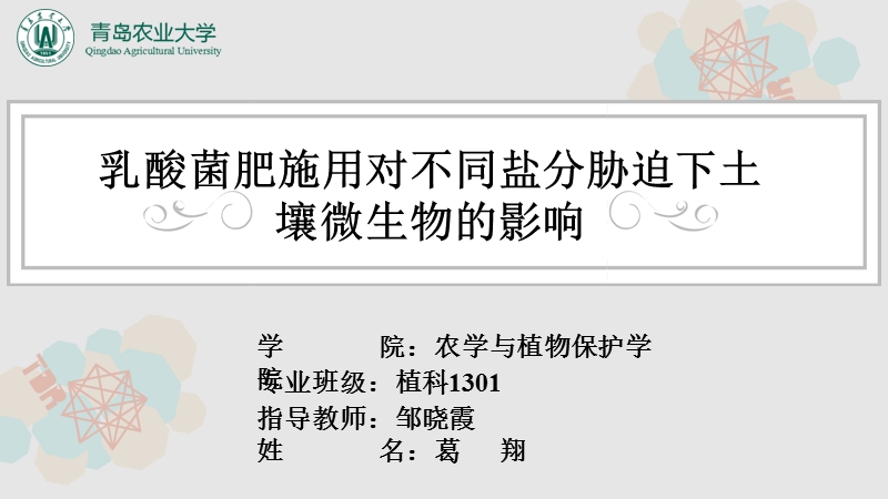 乳酸菌肥施用对不同盐分胁迫下土壤微生物的影响.ppt_第1页