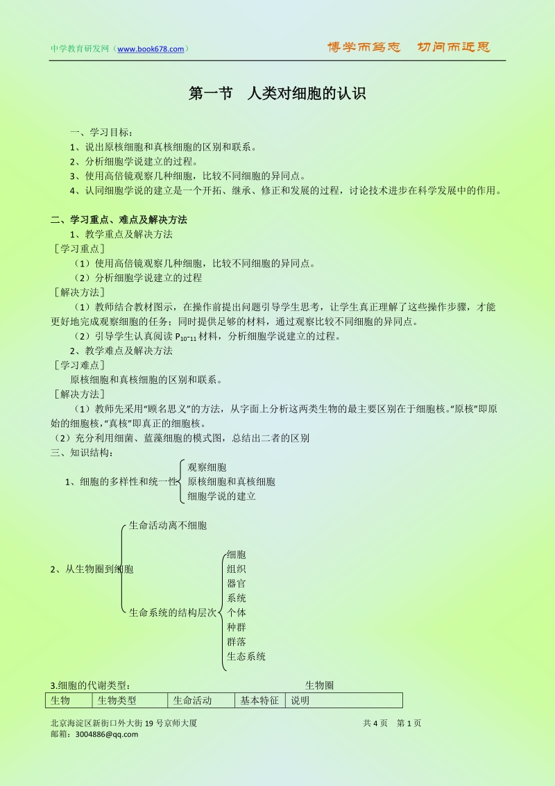 人类对细胞的认识.doc_第1页