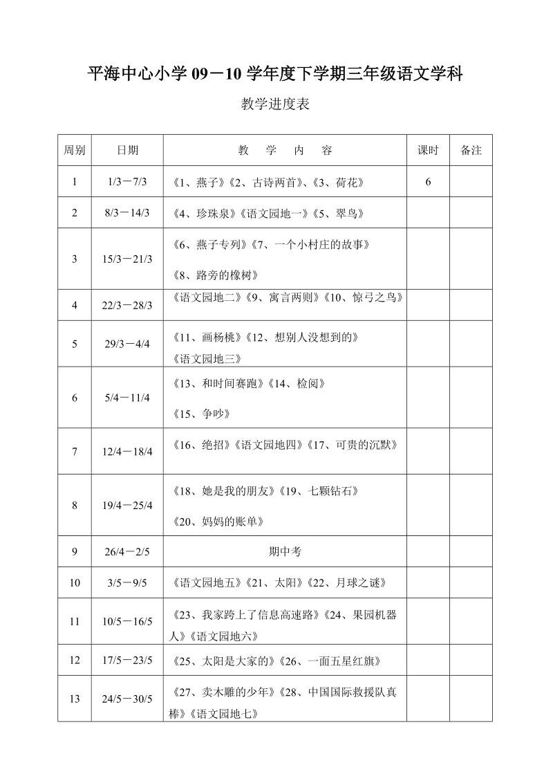 平海中心小学09-10学年度下学期一年级语文学科.doc_第3页