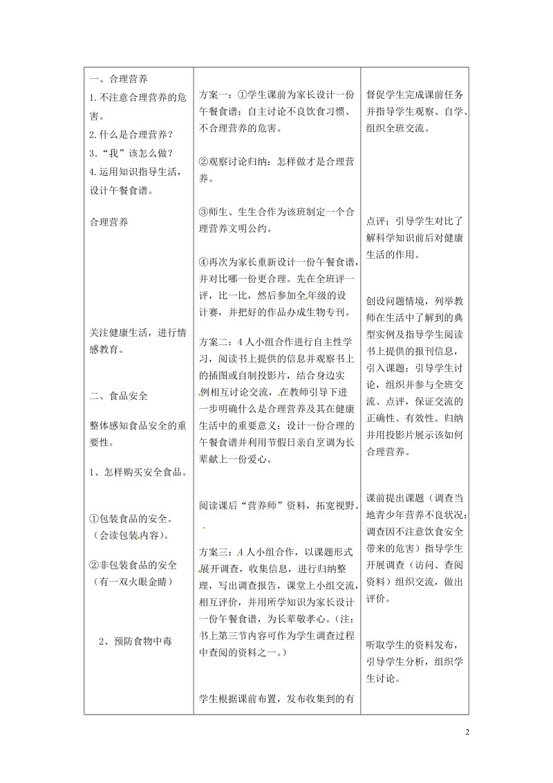 株洲县渌口镇中学七年级生物下册《2.3 关注合理营养与食品安全》教学设计 （新版）新人教版.doc_第2页