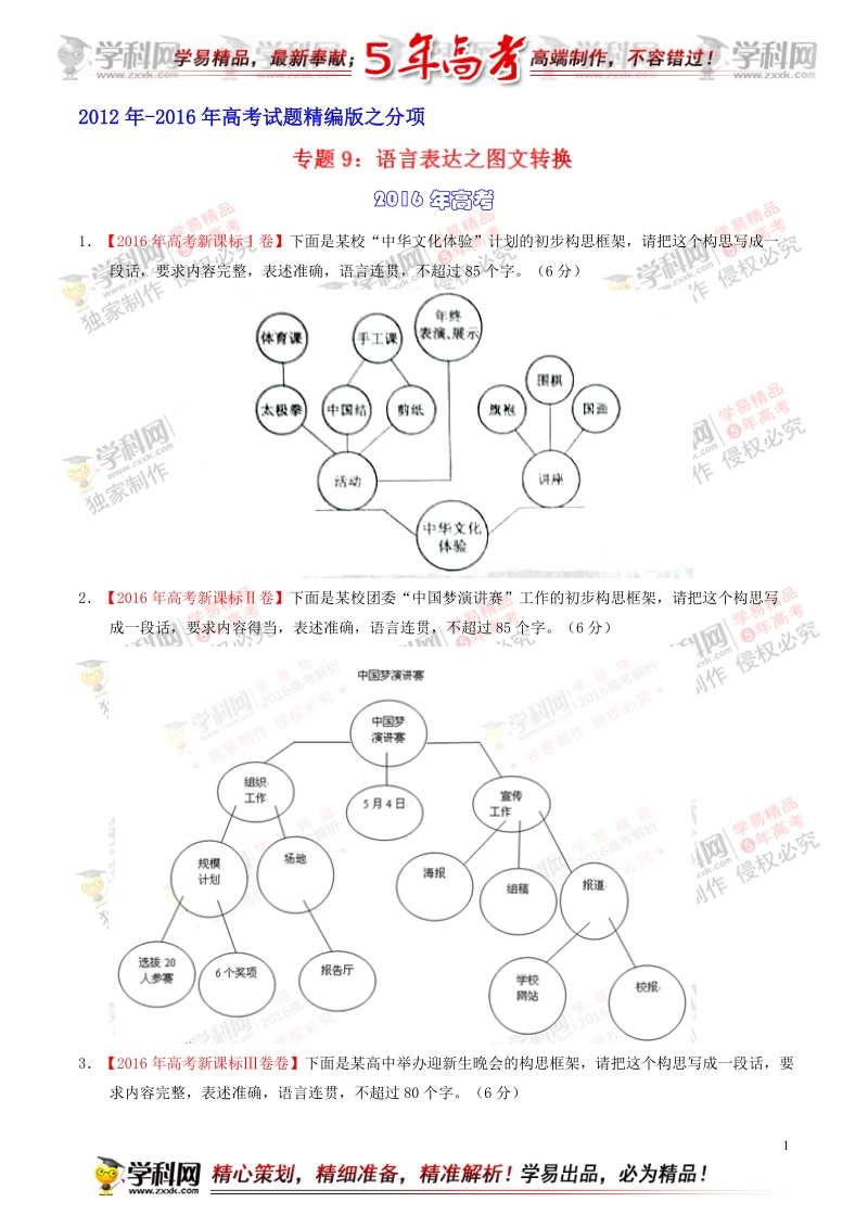 专题09 语言表达之图文转换-备战2017年高考五年高考（2012-2016年）语文试题分项版（原卷版）.doc_第1页