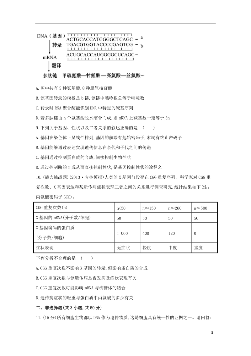 2014高考生物 专题辅导与训练四 第1讲遗传的物质基础.doc_第3页