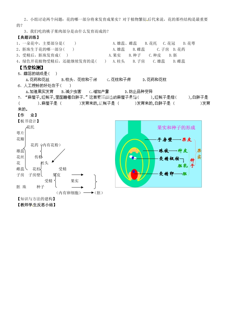 五常市第三中学七年级生物上册 3.2.3 开花和结果导学案（无答案） 新人教版.doc_第2页