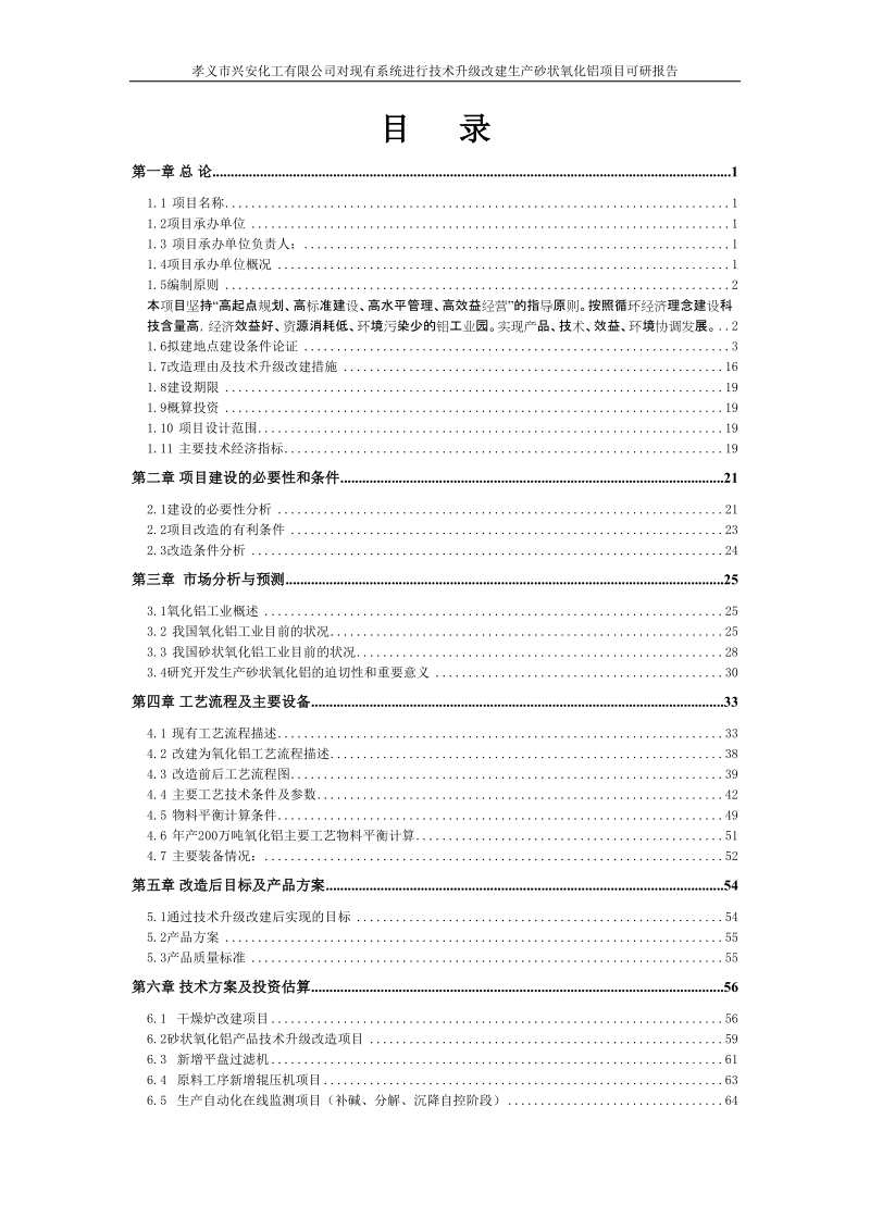 兴安化工有限公司对现有生产系统进行技术升级改建生产砂状氧化铝项目可行性研究报告.doc_第1页