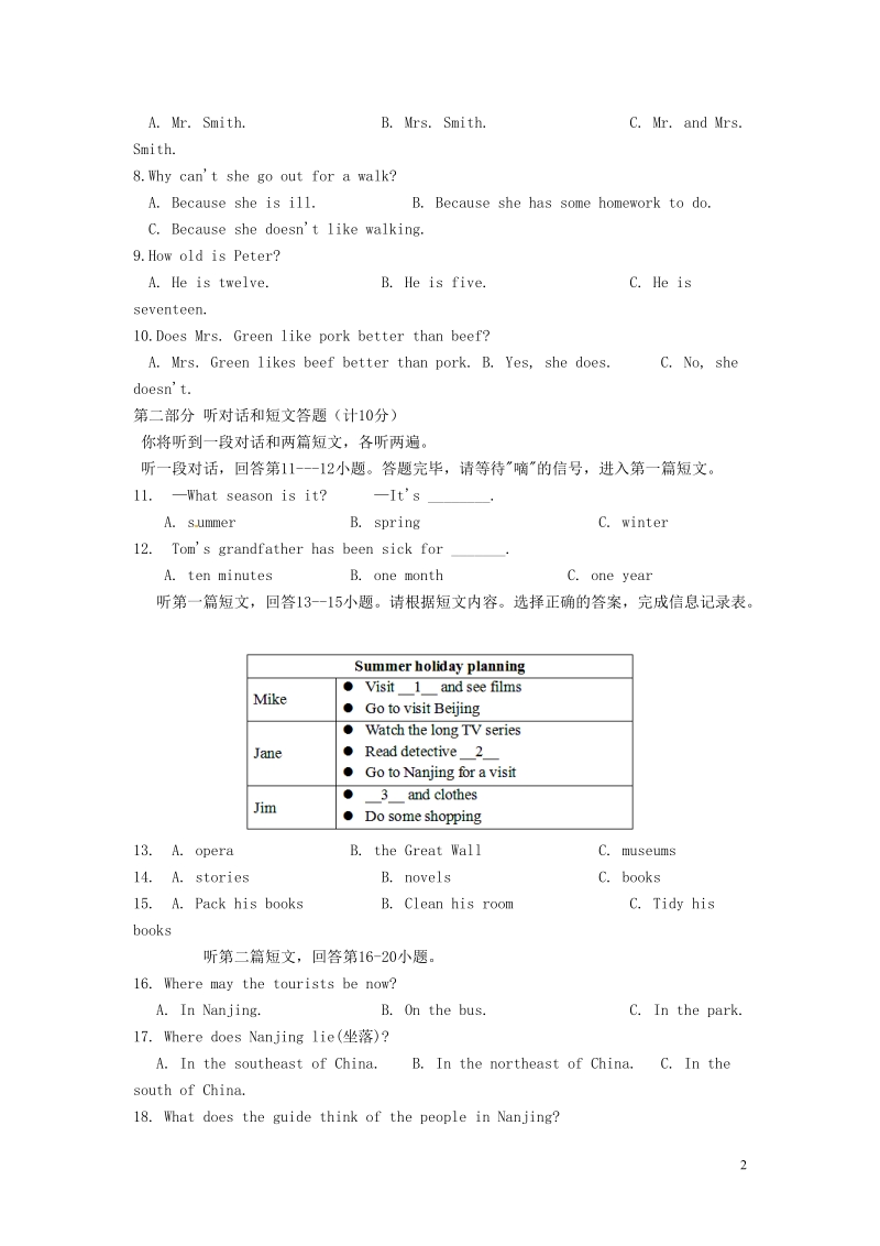 永丰初级中学2014-2015学年八年级英语下学期第一次阶段检测试题 牛津版.doc_第2页