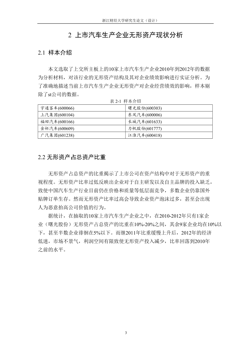 上市公司无形资产与公司业绩之间的相关性分析——以汽车整车行业为例_毕业论文.doc_第3页