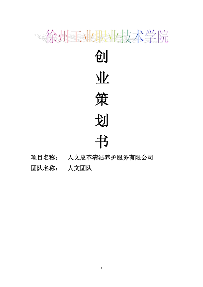 人文皮革清洁养护服务有限公司创业团队策划书.doc_第1页