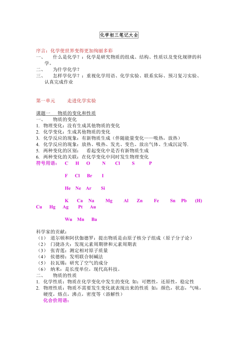 中考学霸复习笔记--化学122页.doc_第1页