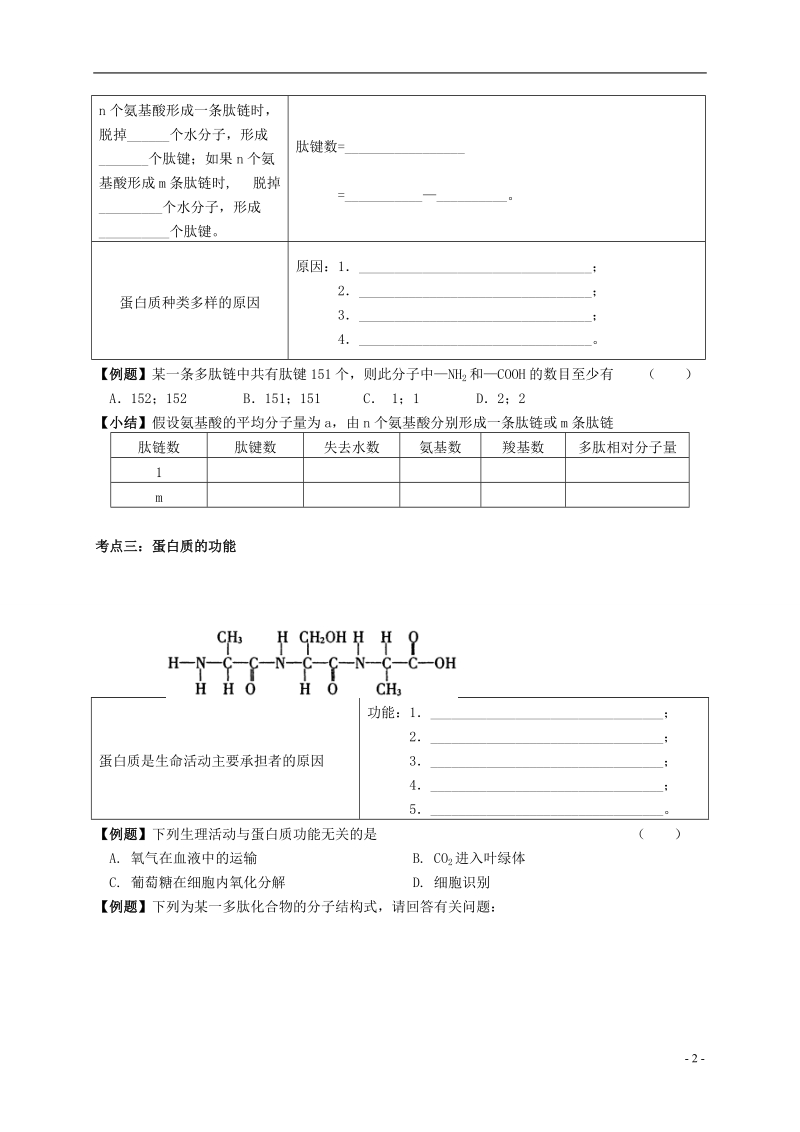 姜堰张甸中学高三生物一轮复习 蛋白质教学案（无答案） 新人教版.doc_第2页