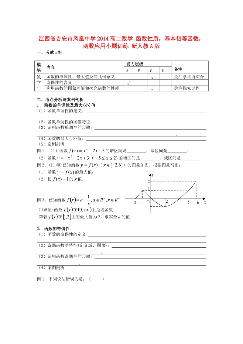 吉安市凤凰中学2014高二数学 函数性质，基本初等函数，函数应用小题训练 新人教a版.doc_第1页