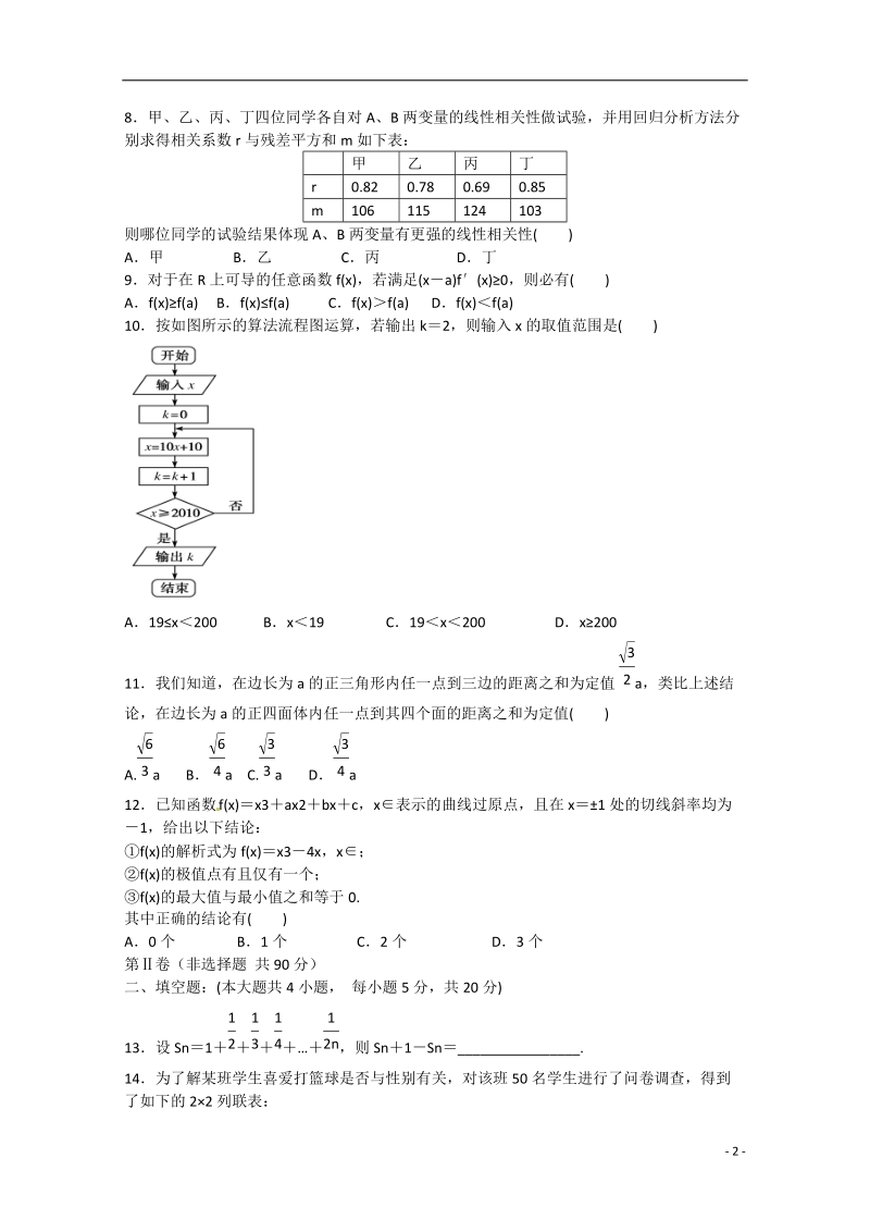 周口市商水县第一高级中学2014-2015学年高二数学下学期期中试题 文.doc_第2页