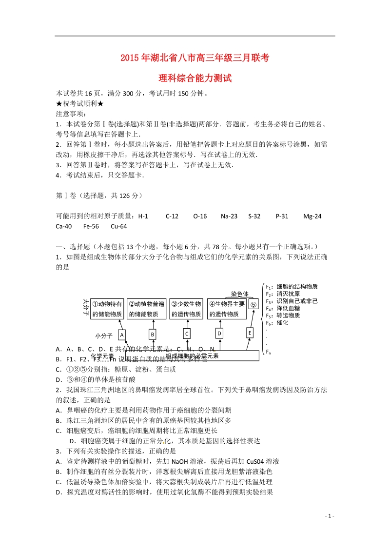 八市2015届高三理综3月联考试题.doc_第1页