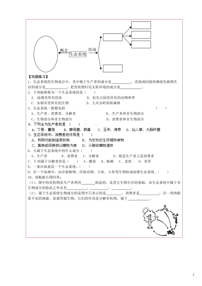 延川县第二中学七年级生物上册 多种多样的生态系统导学案（1）（无答案） 苏科版.doc_第2页