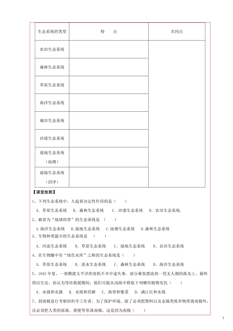 延川县第二中学七年级生物上册 多种多样的生态系统导学案（2）（无答案） 苏科版.doc_第3页