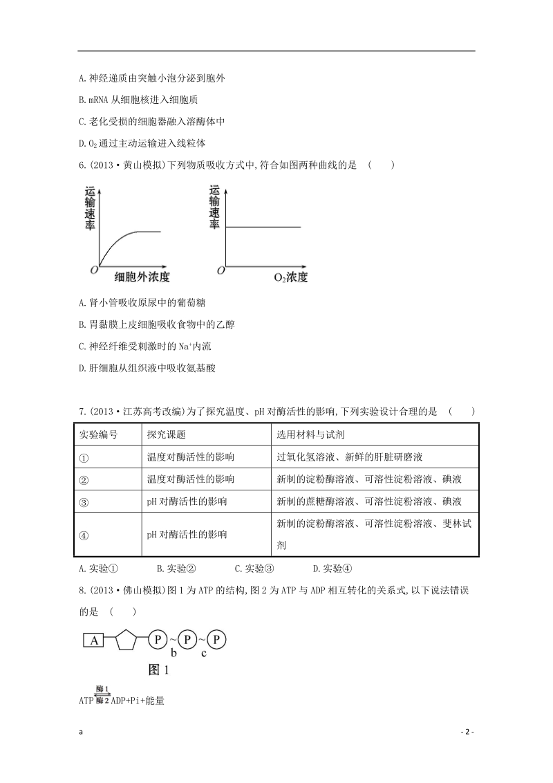 2014高考生物 专题辅导与训练二 第1讲物质跨膜运输、酶和atp.doc_第2页