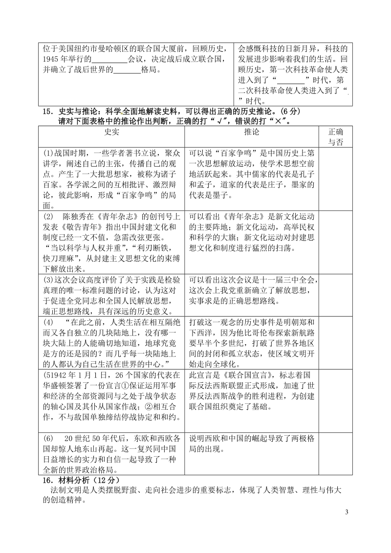 徐州市2015年初中历史毕业升学模拟考试试题（四）（无答案）.doc_第3页