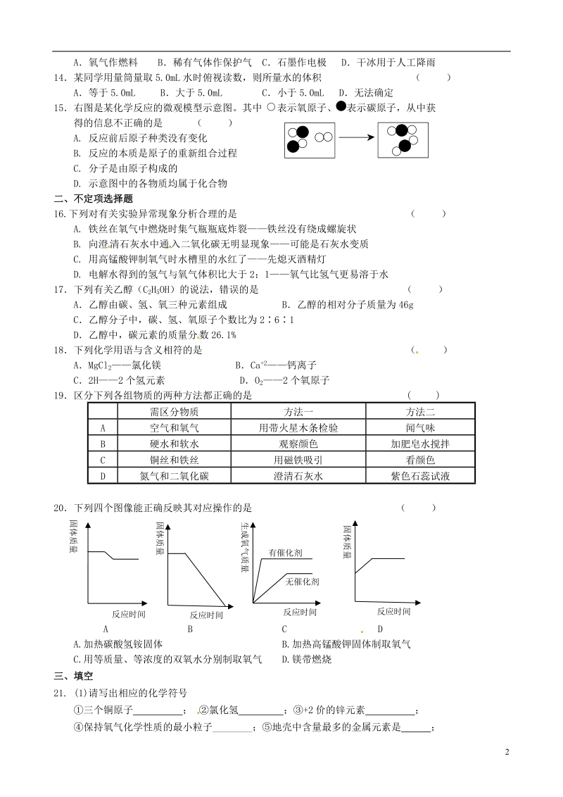 扬州市江都区宜陵中学2014届九年级化学上学期周周练（10）（无答案） 新人教版.doc_第2页