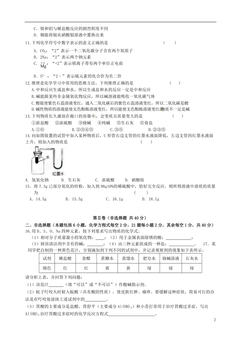 江苏省盐城市东台许河镇中学2014届九年级化学下学期第一次调研测试试题 新人教版.doc_第2页