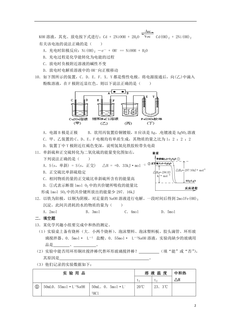 连云港市赣榆县赣榆县海头高级中学2015高中化学 专题1 化学反应与能量变化检测题 苏教版选修4.doc_第2页