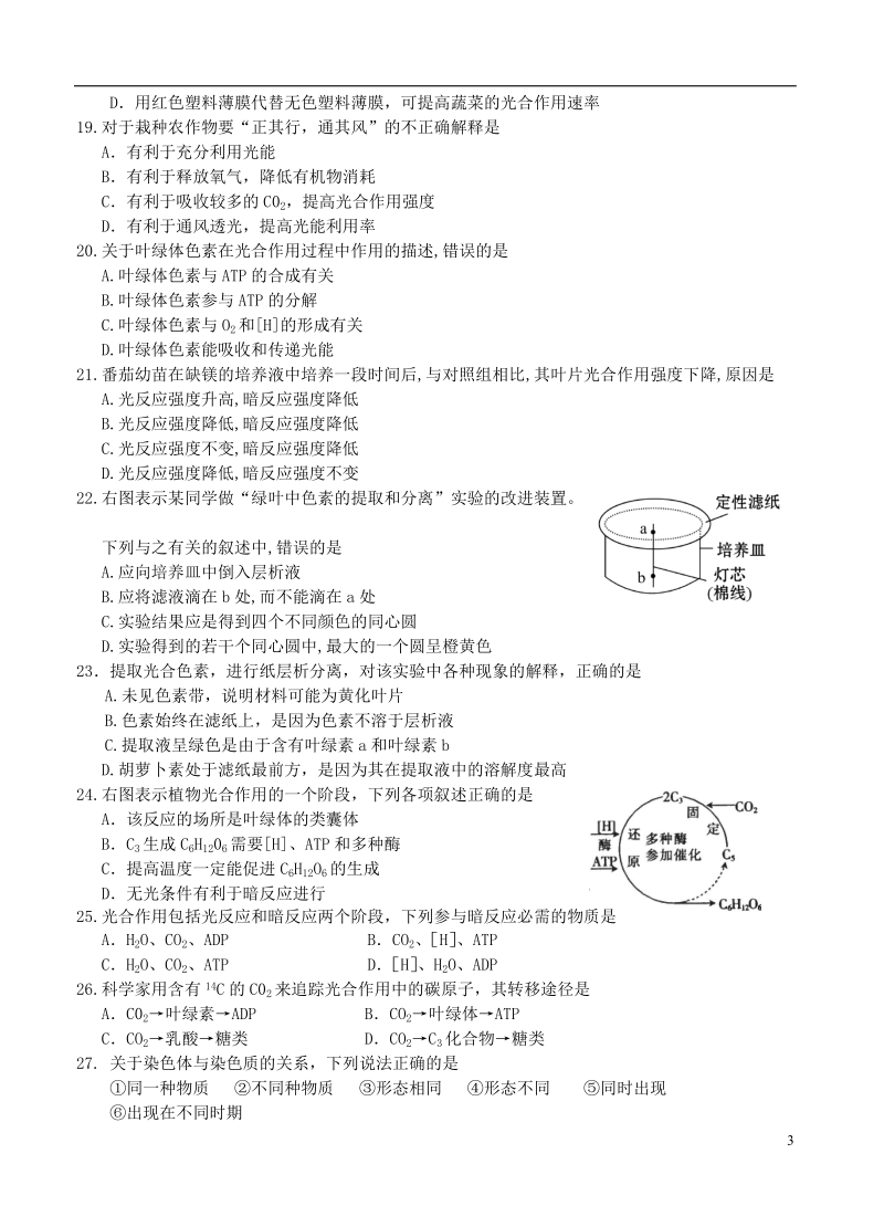 江苏省淮安市涟水中学2013-2014学年高一生物上学期第二次阶段检测试题新人教版.doc_第3页