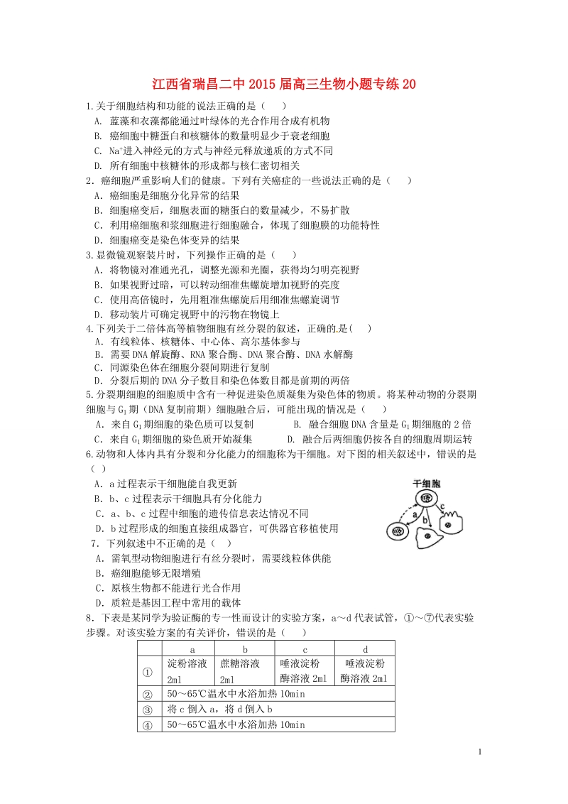 瑞昌二中2015届高三生物小题专练20.doc_第1页