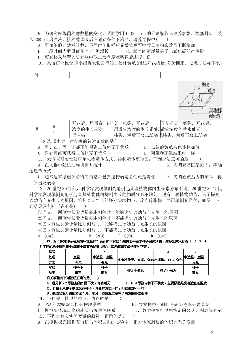 浠水县洗马高级中学2015届高考生物一轮复习 选择题提升训练 实验与探究.doc_第2页