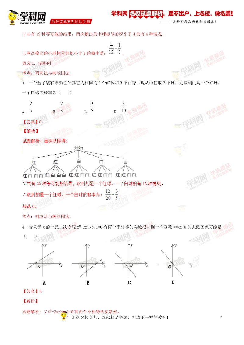 精品解析：黑龙江省大庆市房顶中学2016届九年级下学期期末数学试题解析（解析版）.doc_第2页