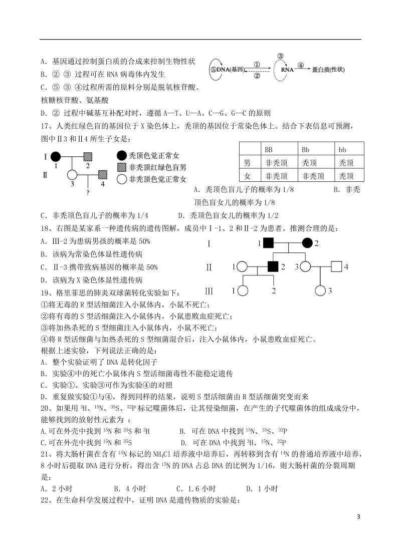 湖北省宜昌市部分市级示范高中教学协作体2013-2014学年高二生物上学期期中试题新人教版.doc_第3页